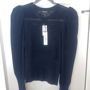 Open knit puff sleeve top